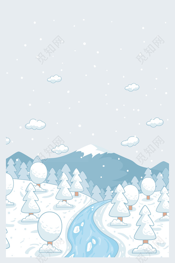 小清新风格手绘卡通雪地插画大雪背景素材