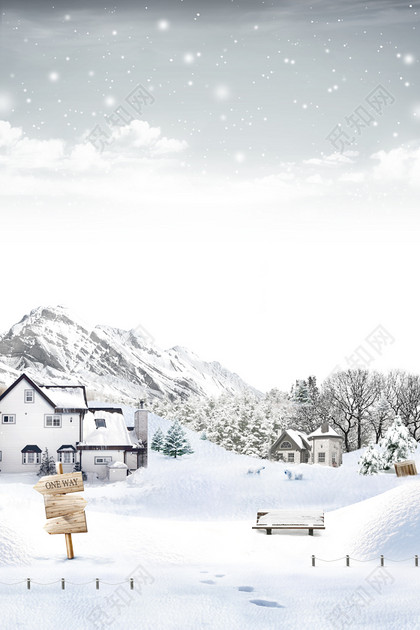 雪景风景创意冬至冬日背景