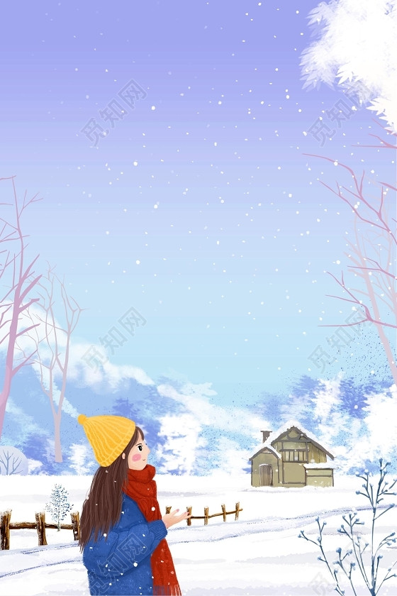 卡通插画简约冬季小雪大雪节气背景素材模板