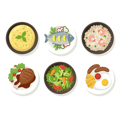 下载 彩色手绘食物美食鱼肉252586 彩色简笔画菜叶蔬菜素材294417