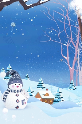 冬天冬至手绘可爱卡通雪人插画大雪小雪冬至冬季冬天海报背景素材