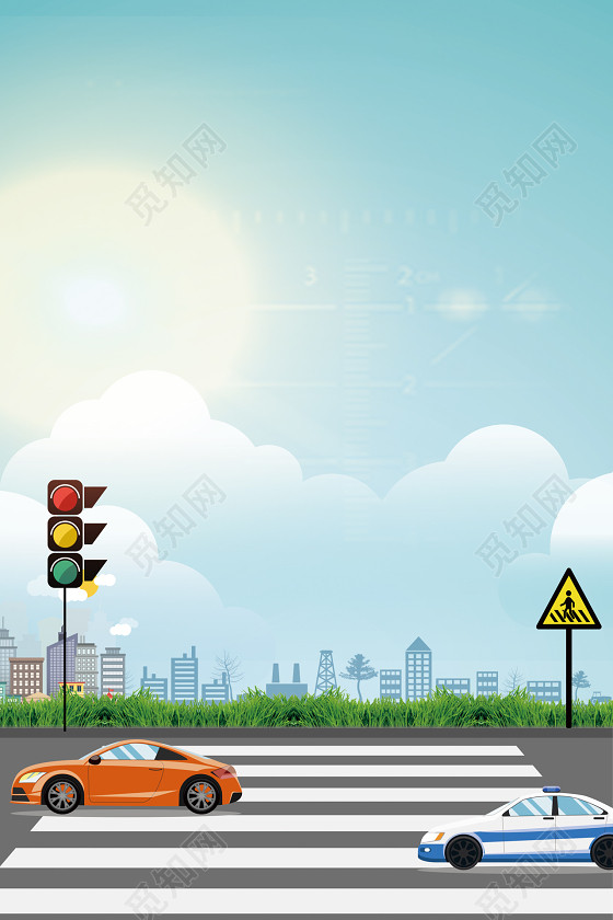 卡通汽车过马路全国交通安全日背景模板