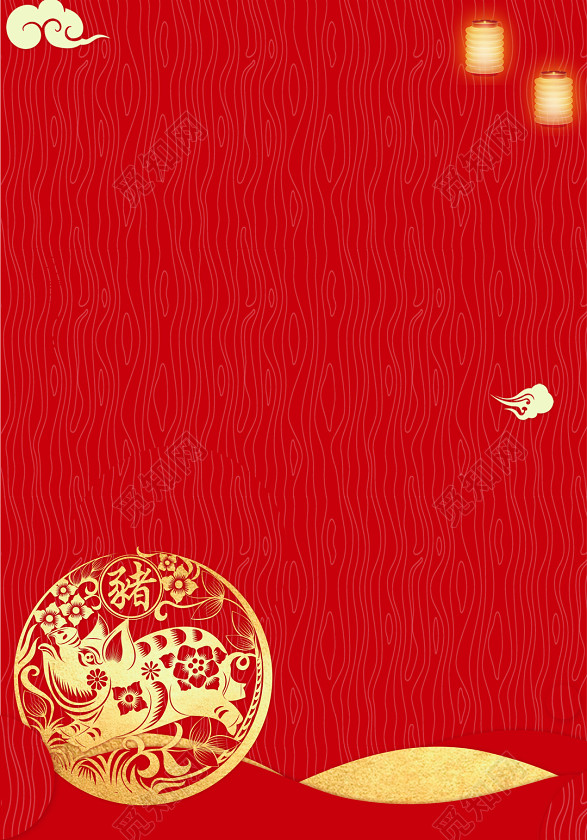 简约2019猪年吉祥新年过年红色喜庆海报背景