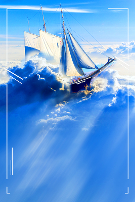 云端帆船行驶白云天空励志海报背景
