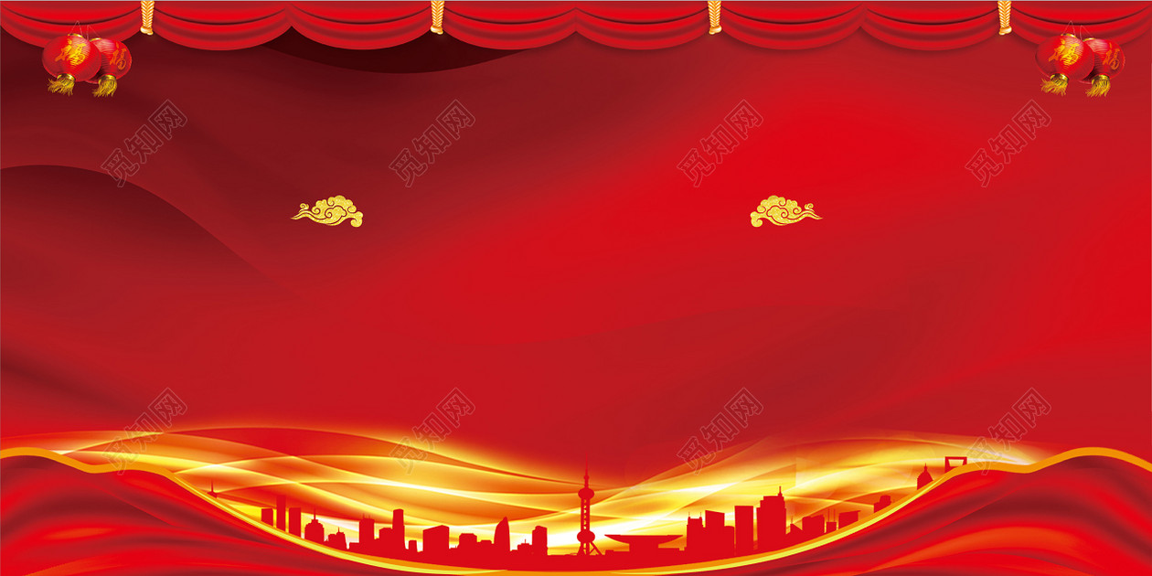 中国风红色2019猪年舞台背景年会元旦文艺汇演海报背景