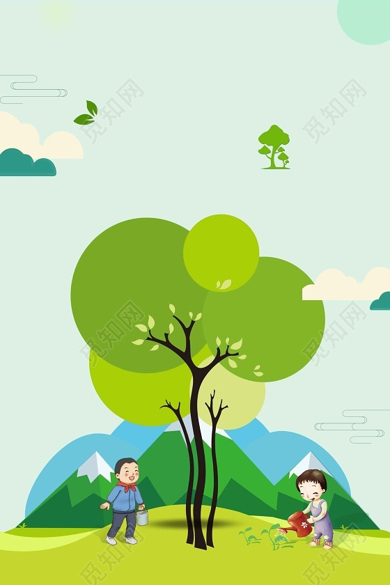 卡通树木312植树节绿色环保绿色海报背景
