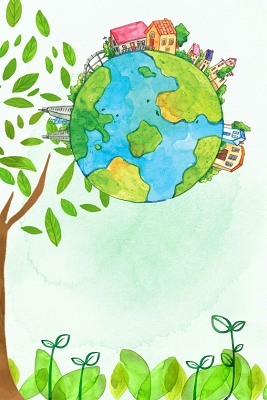 手绘树上的地球312植树节绿色环保海报背景