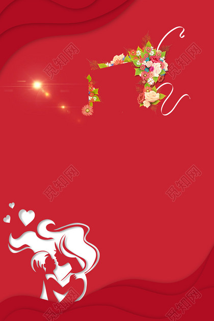 剪影母亲孩子38妇女节女神节活动促销红色海报背景