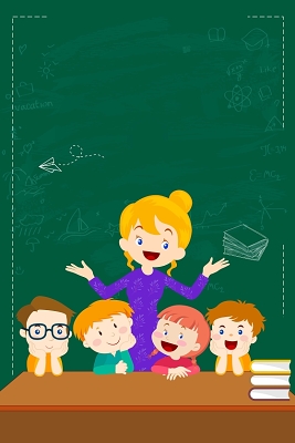 卡通老师学生上课插画开学季海报绿色背景素材