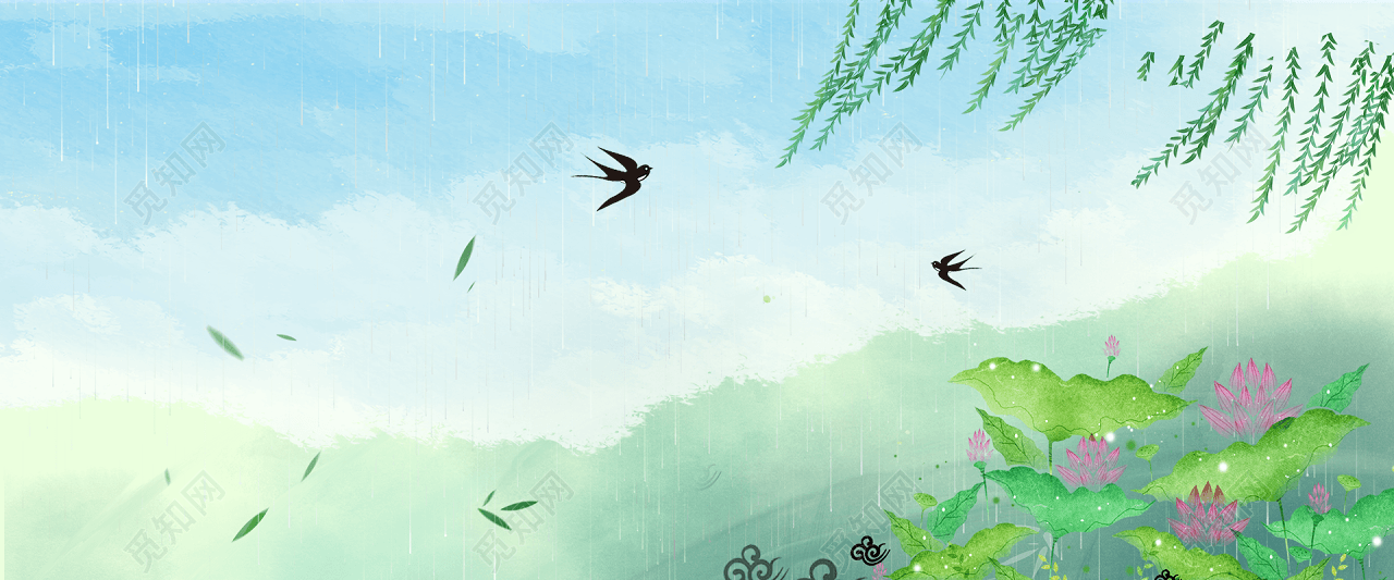 雨中飞燕春天春季促销新品上市优惠促销绿色清明海报背景