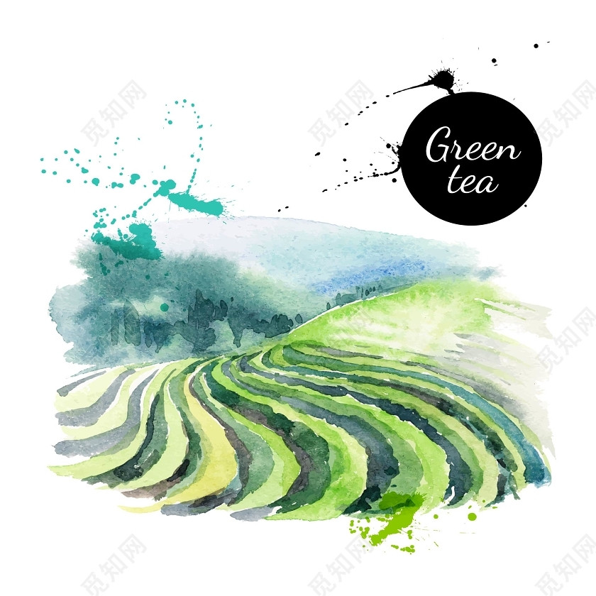 水彩风清新茶园png素材