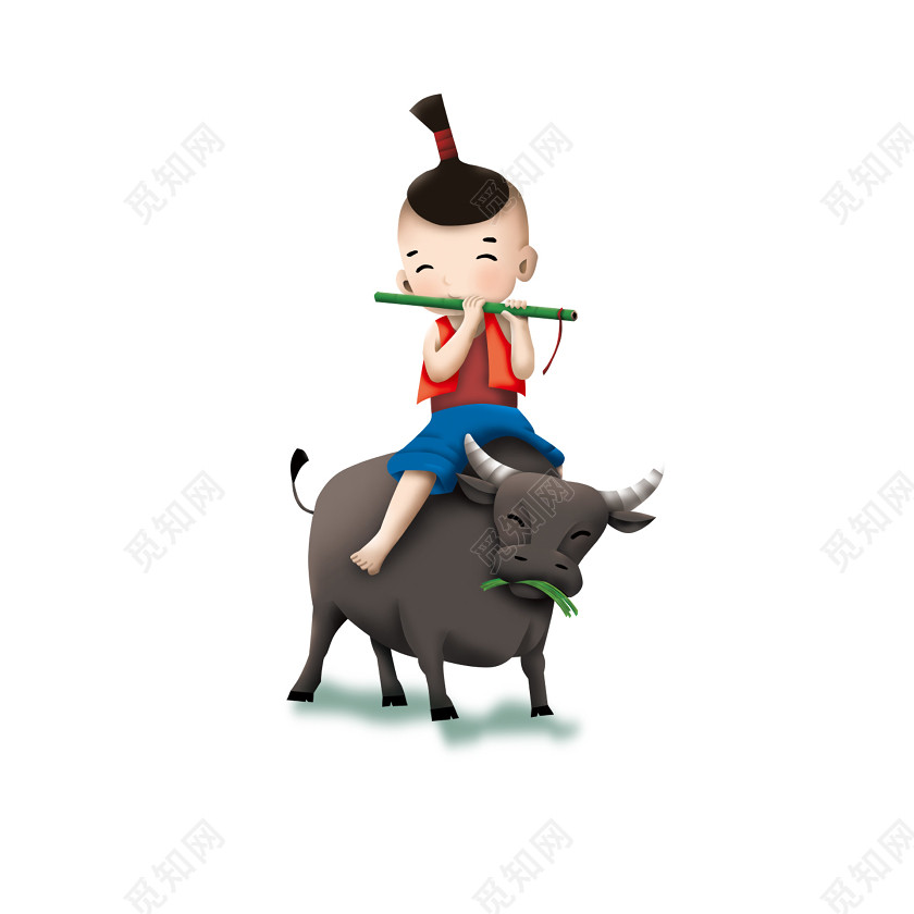 清明牧童牛背吹笛图片素材免费下载_觅知网