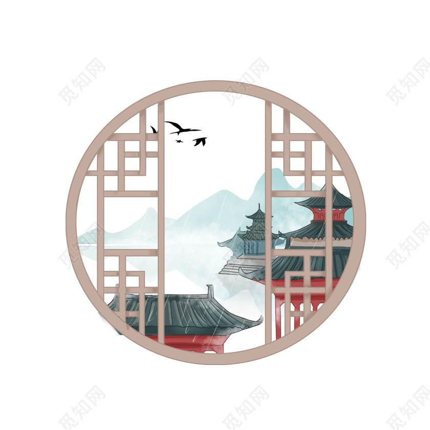 春天燕子凉亭古风边框中式边框素材