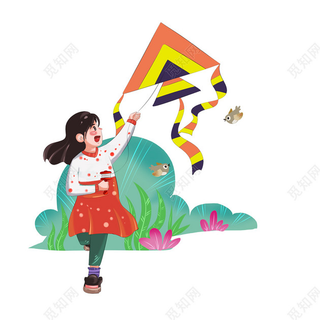踏青郊游春游春天人物清明节踏青小女孩放风筝