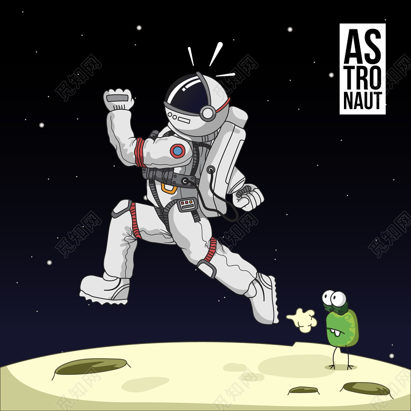 宇航员太空奔跑青蛙科技星空矢量图