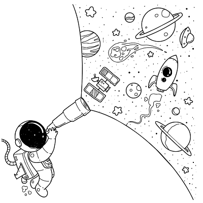 宇航员幻想太空科技星空矢量图