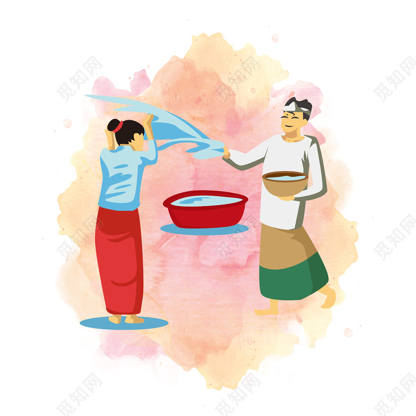 傣族男孩女孩一起庆祝泼水节