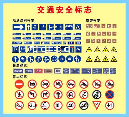 交通安全标志米黄色标志大全