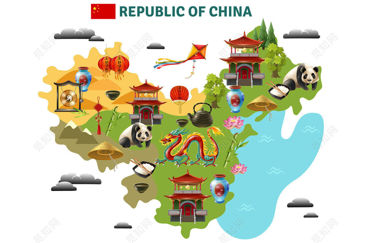 中国地图风景概括旅游旅行矢量素材
