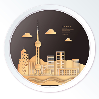 城市剪影东方明珠建筑城市生活大厦都市高层公寓矢量图