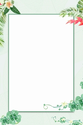 小清新绿草花朵边框白色4月你好春天宣传海报背景