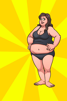 手绘卡通胖子女人减肥宣传促销海报黄色背景