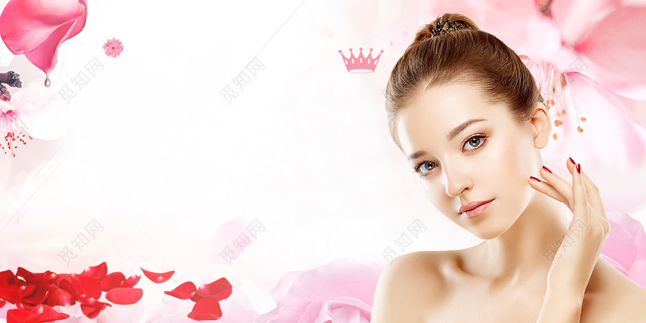 皇冠玫瑰花瓣美女花朵美容医疗整形医院粉色海报背景