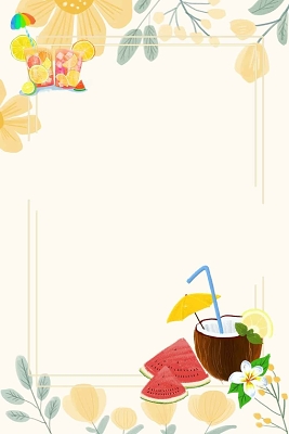 五彩手绘边框水果花卉卡通5月你好海报背景