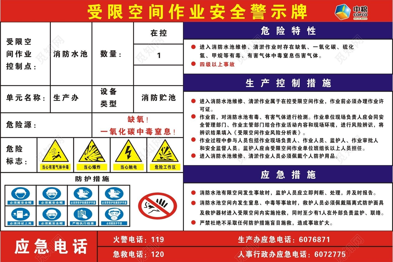 安全标志受限空间作业安全警示牌