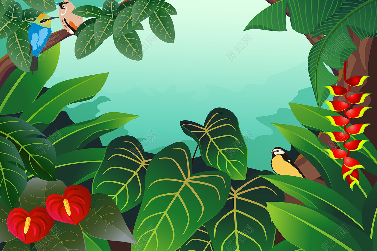 热带夏天植物卡通树叶边框png免抠素材