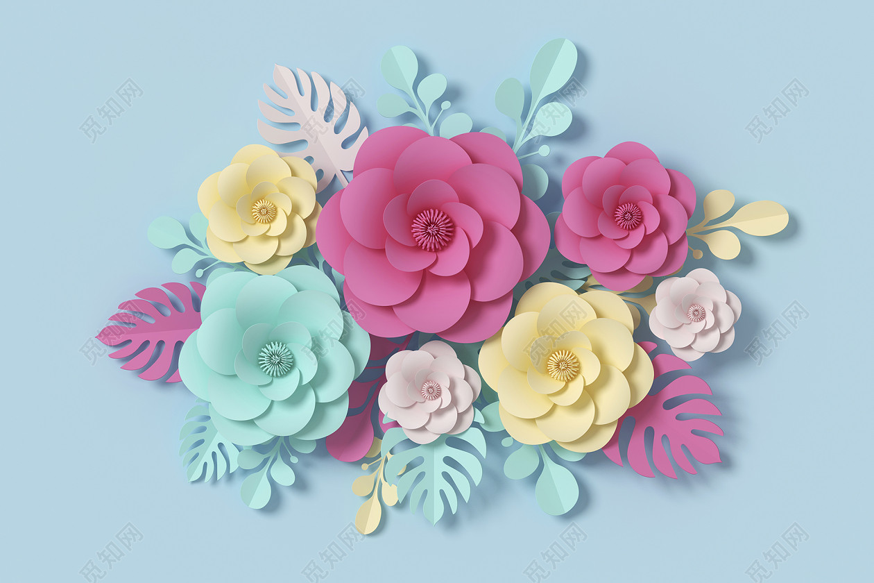3d立体剪纸风花朵素材