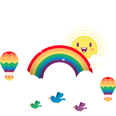 六一儿童节彩虹阳光小鸟梦幻卡通热气球设计png素材