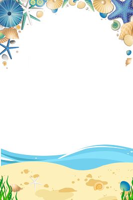 夏天夏季海滩海浪贝壳海星边框素材