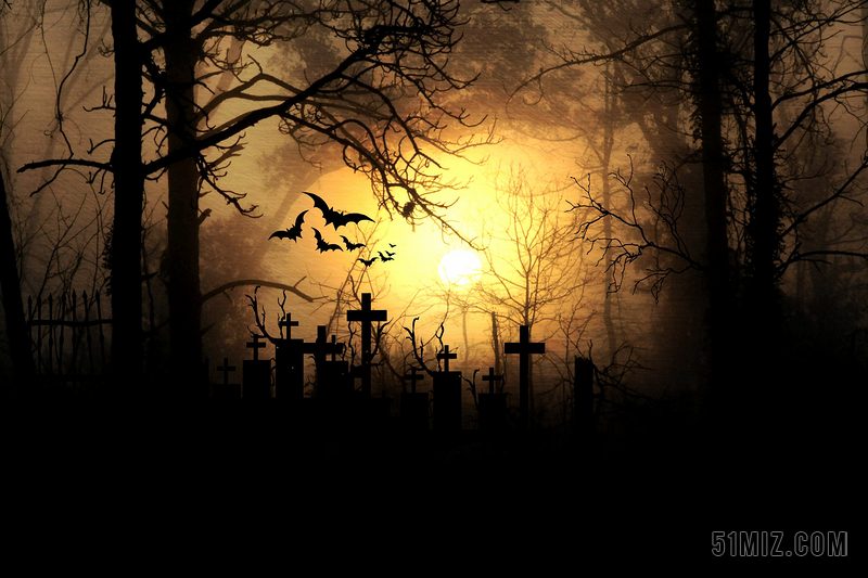 摄影黄昏的墓地景色背景图片
