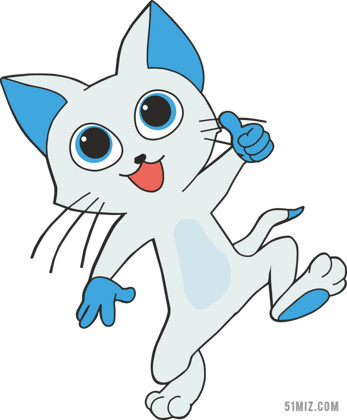 蓝色动物可爱一只可爱的卡通站立猫猫咪绘画背景图片