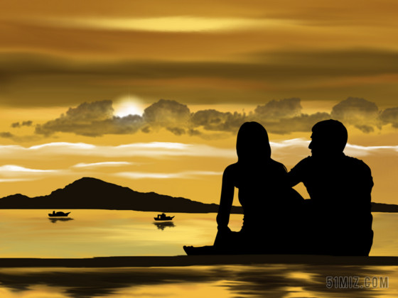 黄黑人物温馨靠在一起远望山水的男女情侣旅游自然
