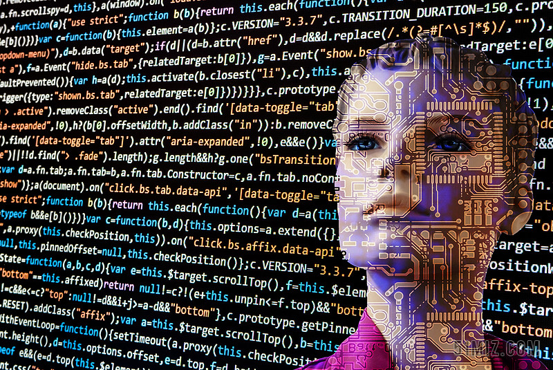 黑色商务科技人工智能女机器人编程编码背景图片