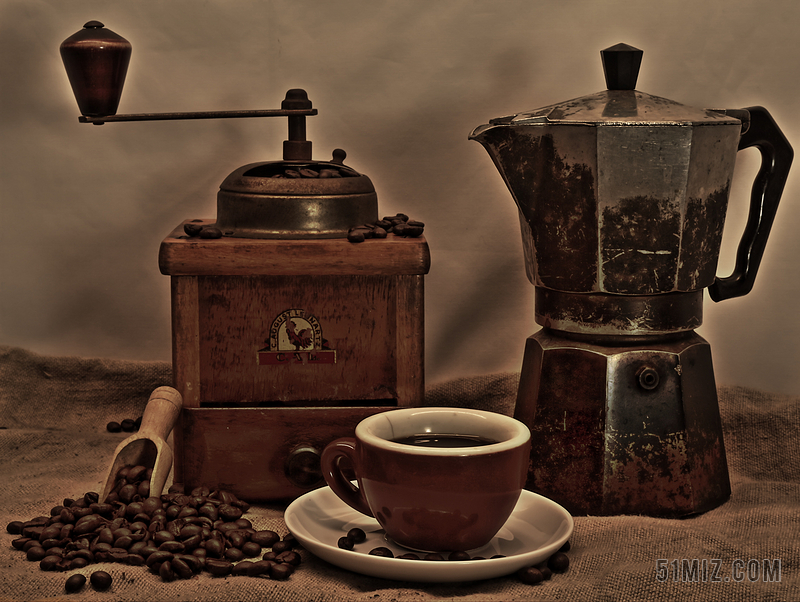 餐饮复古咖啡机背景图片
