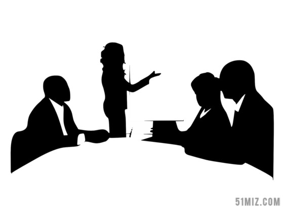 黑白营销创意一群人开会会议人物剪影