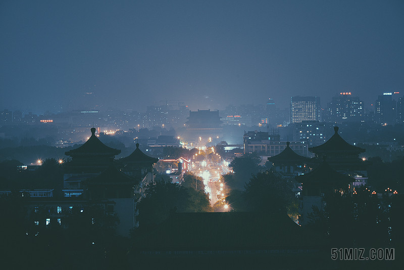蓝色建筑唯美城市古风宫殿建设装修设计背景图片