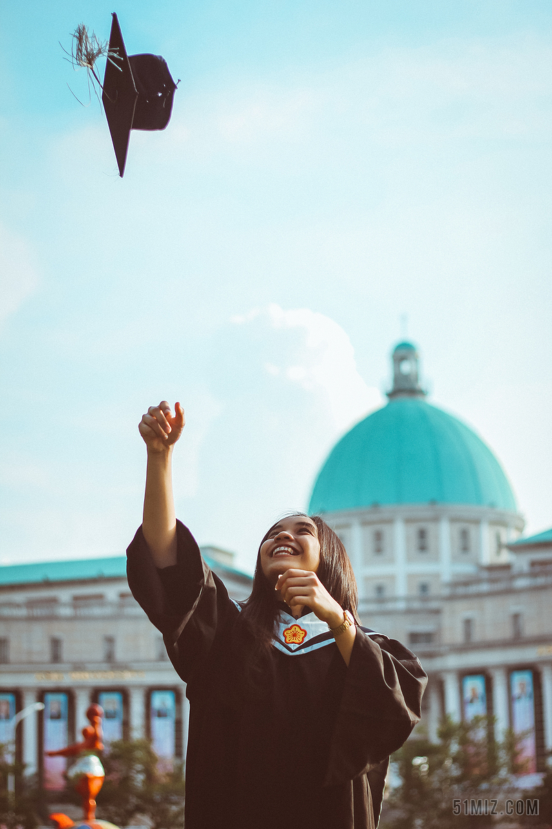 大学毕业生开心的抛起学士帽背景图片