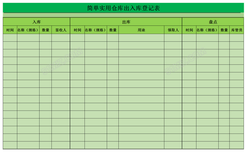 简单实用仓库出入库登记表-库存表格模板-觅知网