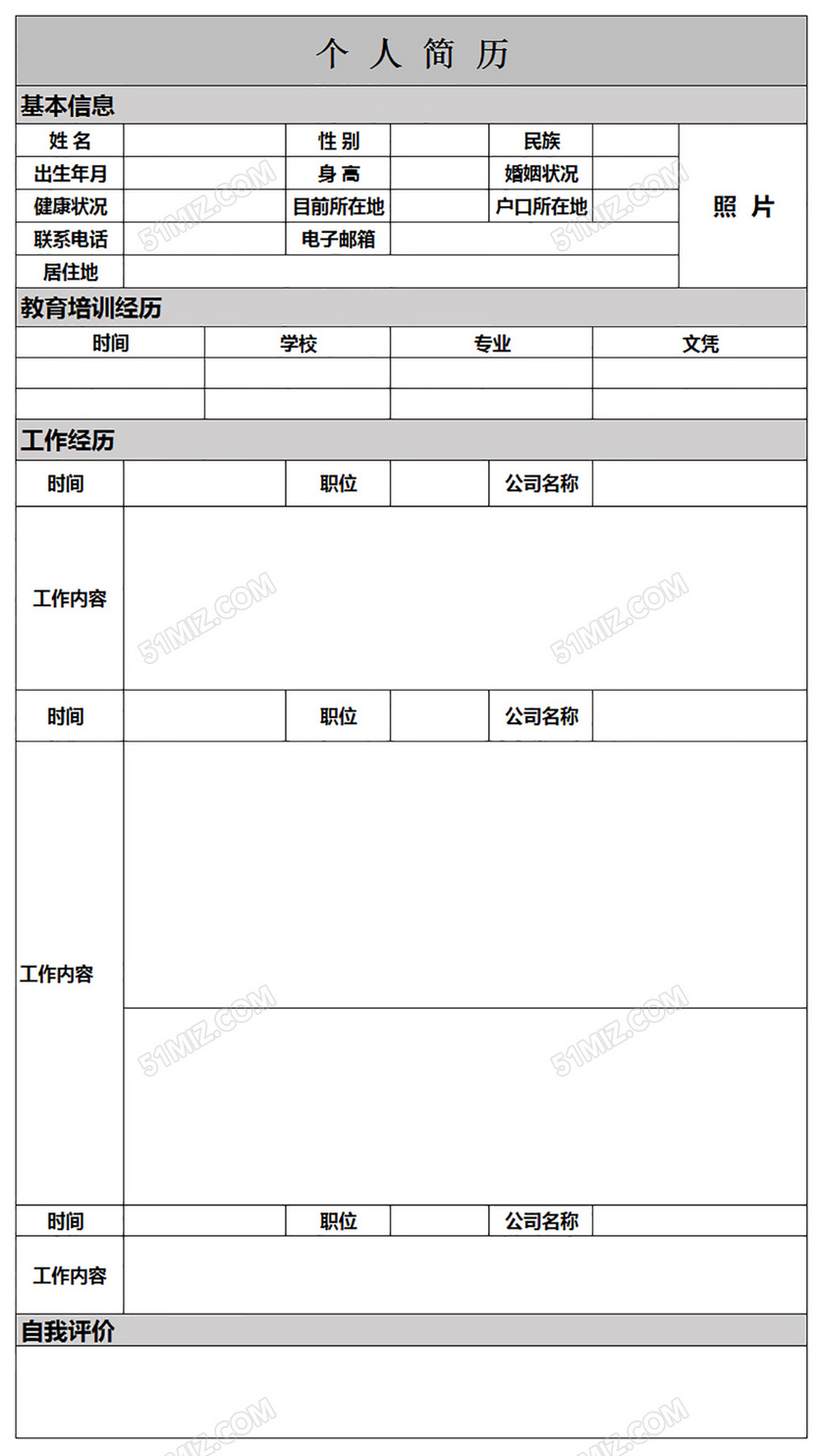 个人经典版灰色excel简历