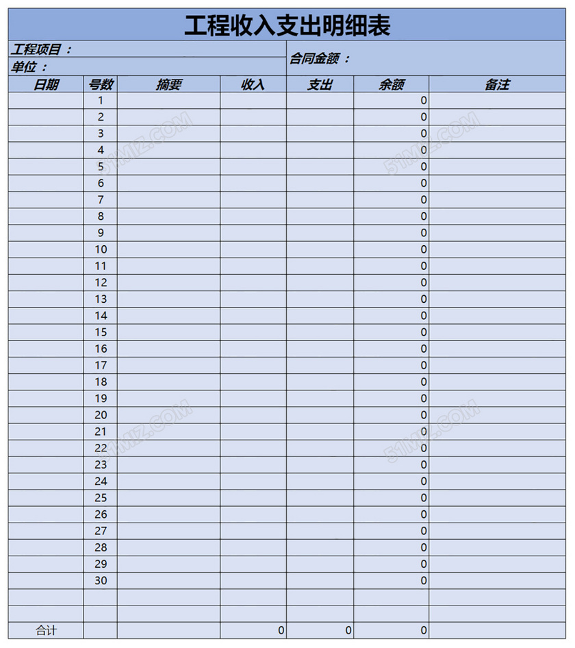 工程收入支出预算明细表-预算表格模板-觅知网