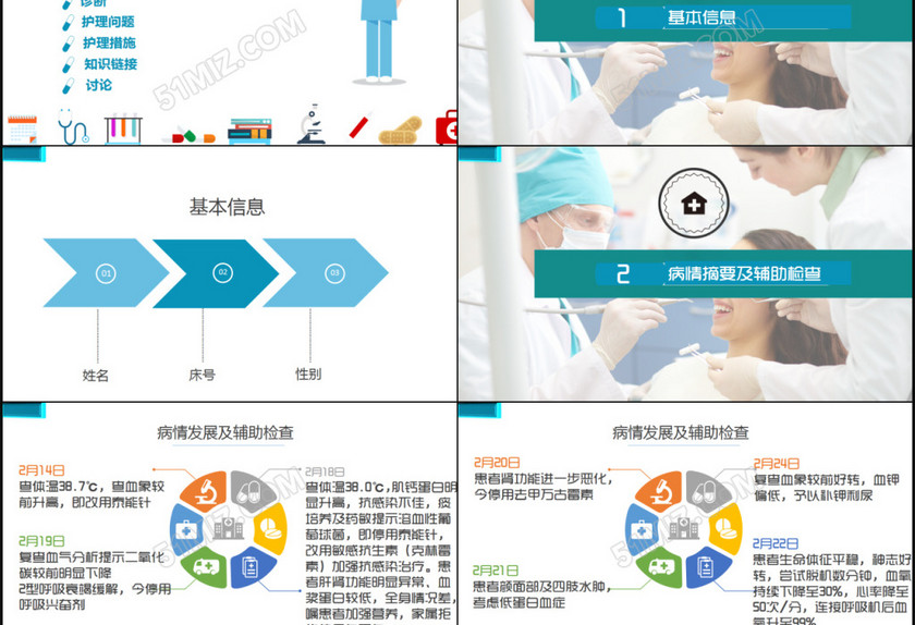 蓝白护理护理查房专用医疗ppt模板