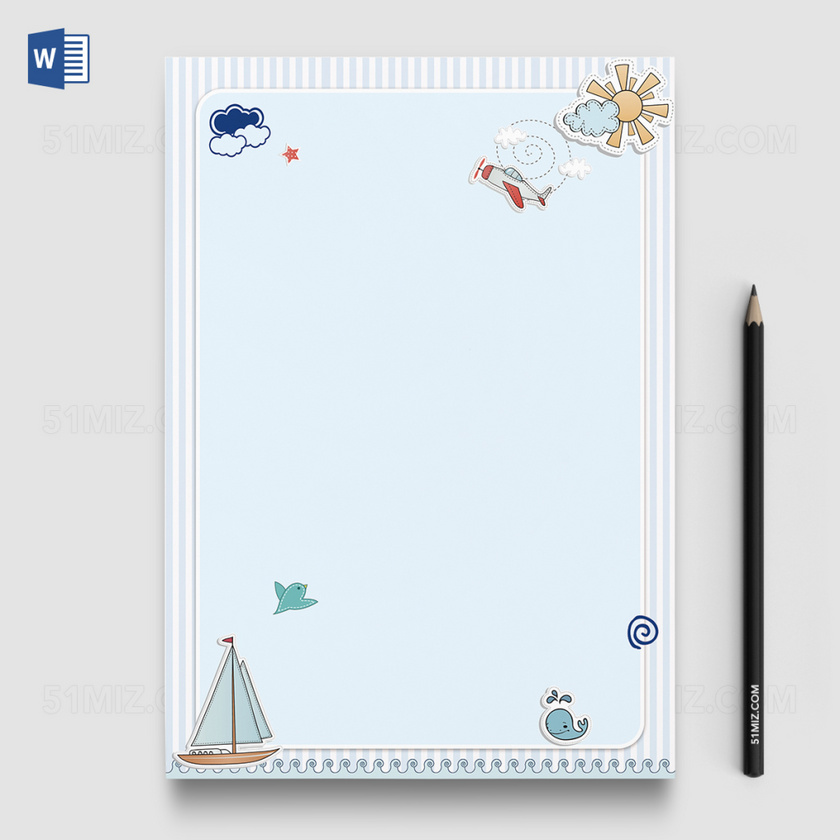 蓝色海洋word信纸模板背景