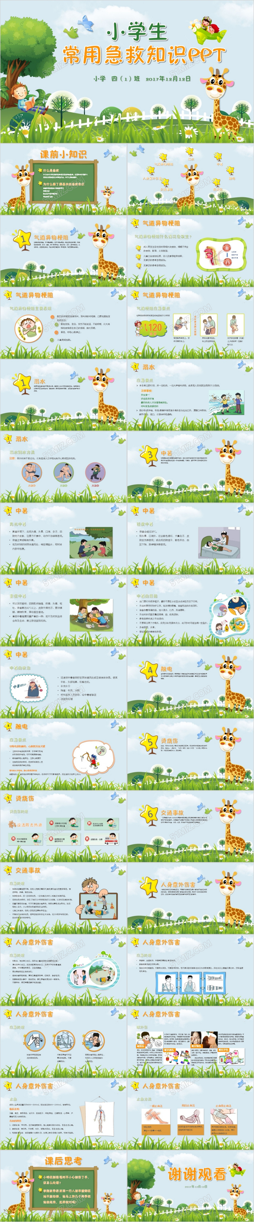 家长进课堂绿色小清新小学生常用急救知识培训课件ppt