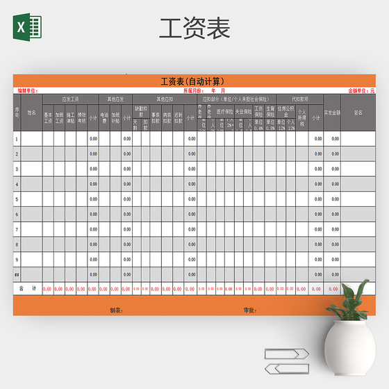 公司企业员工工资表ecel工资表格模板