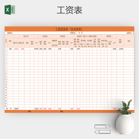 公司工资发放明细表excel表格