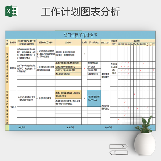 公司部门年度月度工作计划表通用excel模板